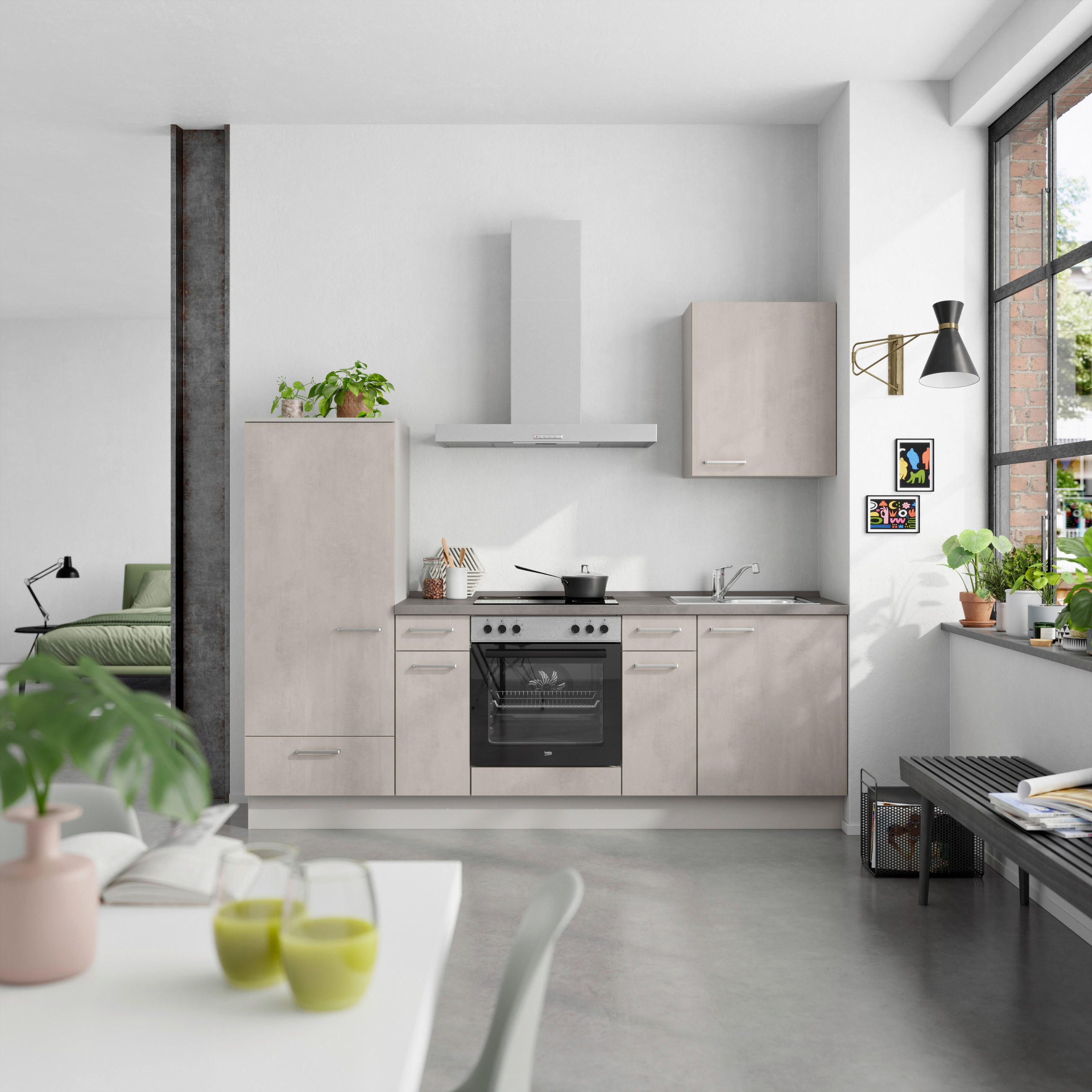 KÜCHENBLOCK Riva 240 cm  in Grau, Schieferfarben  - Schieferfarben/Edelstahlfarben, MODERN, Holzwerkstoff/Metall (240cm) - Nobilia