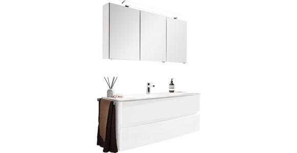 BADEZIMMER  in 121,2 cm  - Weiß Hochglanz/Weiß, Design, Glas/Holzwerkstoff (121,2cm) - Novel