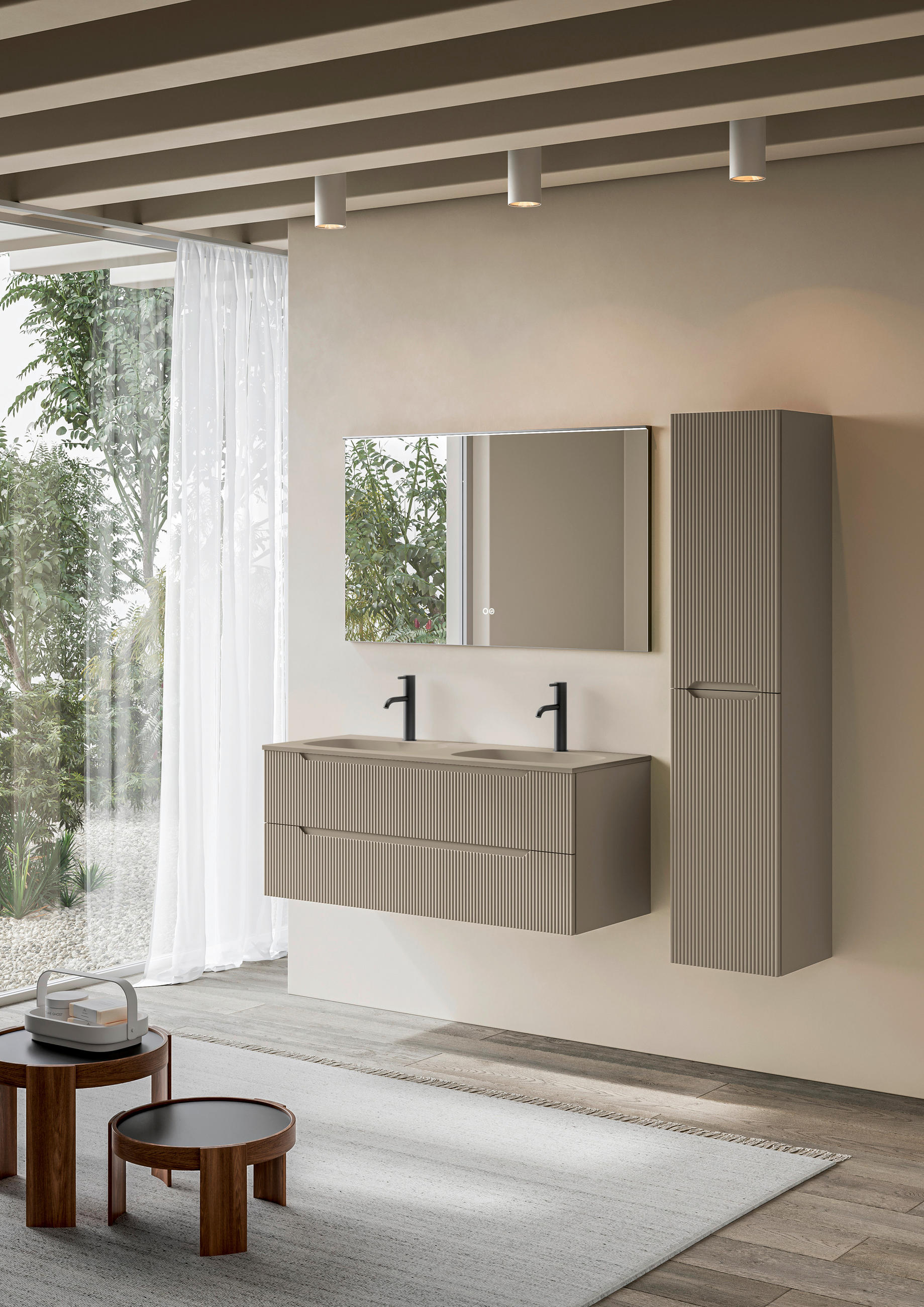 BADEZIMMER 3-teilig  in 120 cm  - Beige/Weiß, KONVENTIONELL, Holzwerkstoff/Stein (120cm) - Belluti