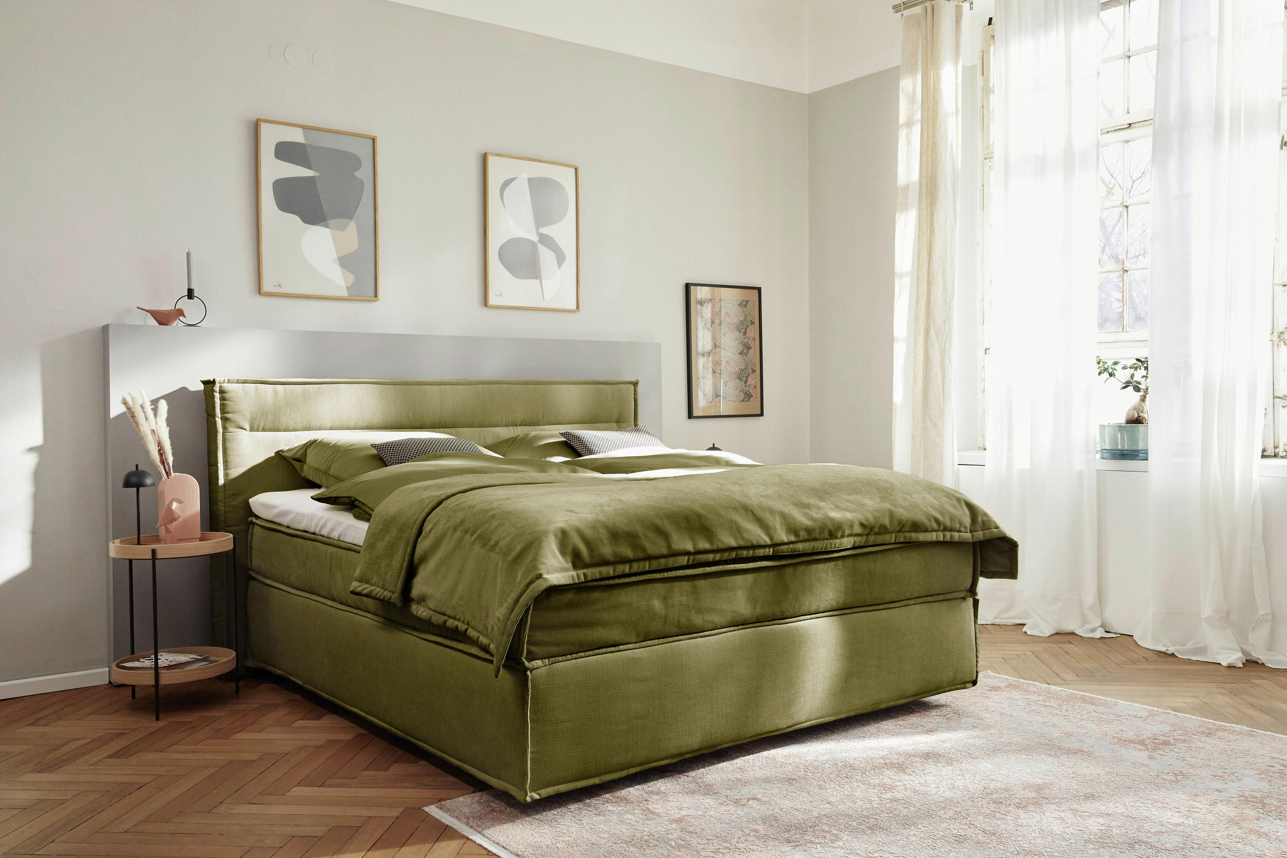 BOXSPRINGBETT 200/200 cm  in Hellgrün  - Schwarz/Hellgrün, Design, Textil (200/200cm) - Musterring