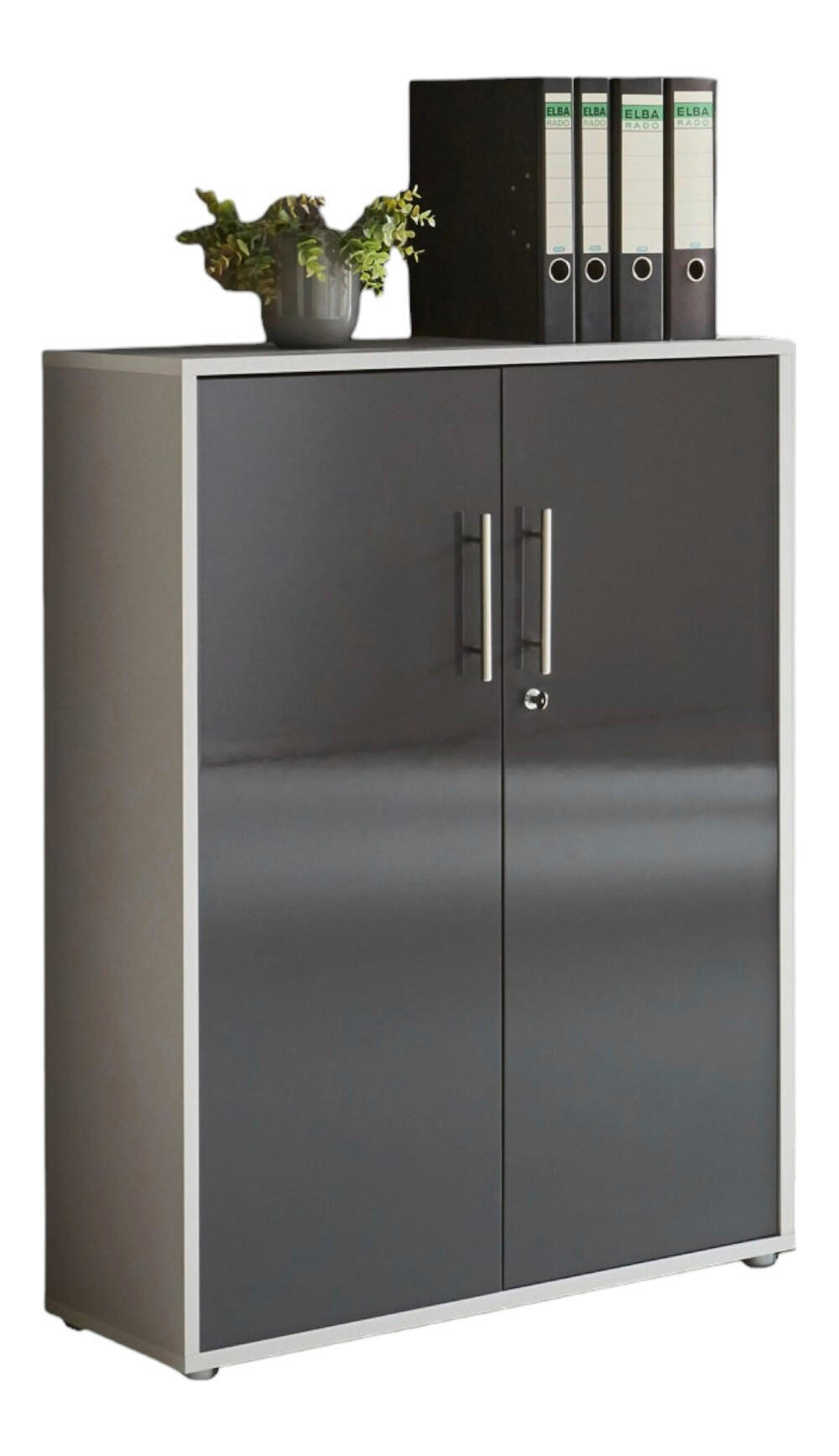 AKTENSCHRANK Grau, Anthrazit Hochglanz - Anthrazit Hochglanz/Grau, MODERN, Holzwerkstoff (84,5/114/33cm) - MID.YOU