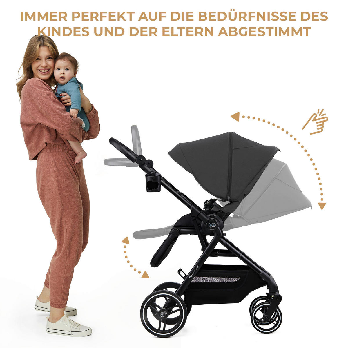 KINDERWAGEN Yoxi 3in1  - Schwarz Hochglanz/Grau, Basics, Kunststoff/Textil (107/59/97cm) - Kinderkraft