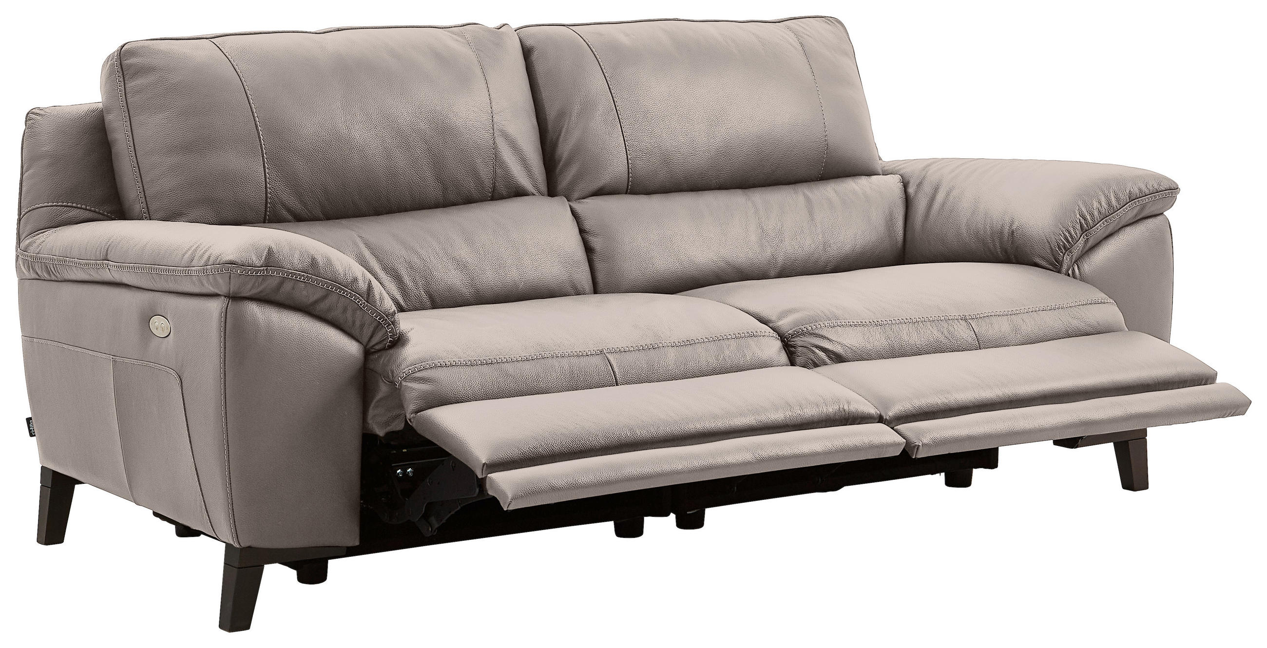 2,5-SITZER mit Relaxfunktion Kombination Echtleder/Lederlook Grau  - Wengefarben/Grau, Design, Leder/Holz (216/97/95-151cm) - Livetastic