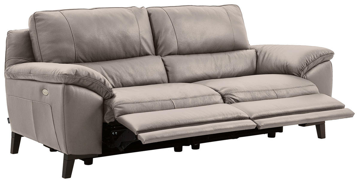 2,5-SITZER mit Relaxfunktion in Kombination Echtleder/Lederlook Grau  - Wengefarben/Grau, Design, Leder/Holz (216/97/95-151cm) - Livetastic