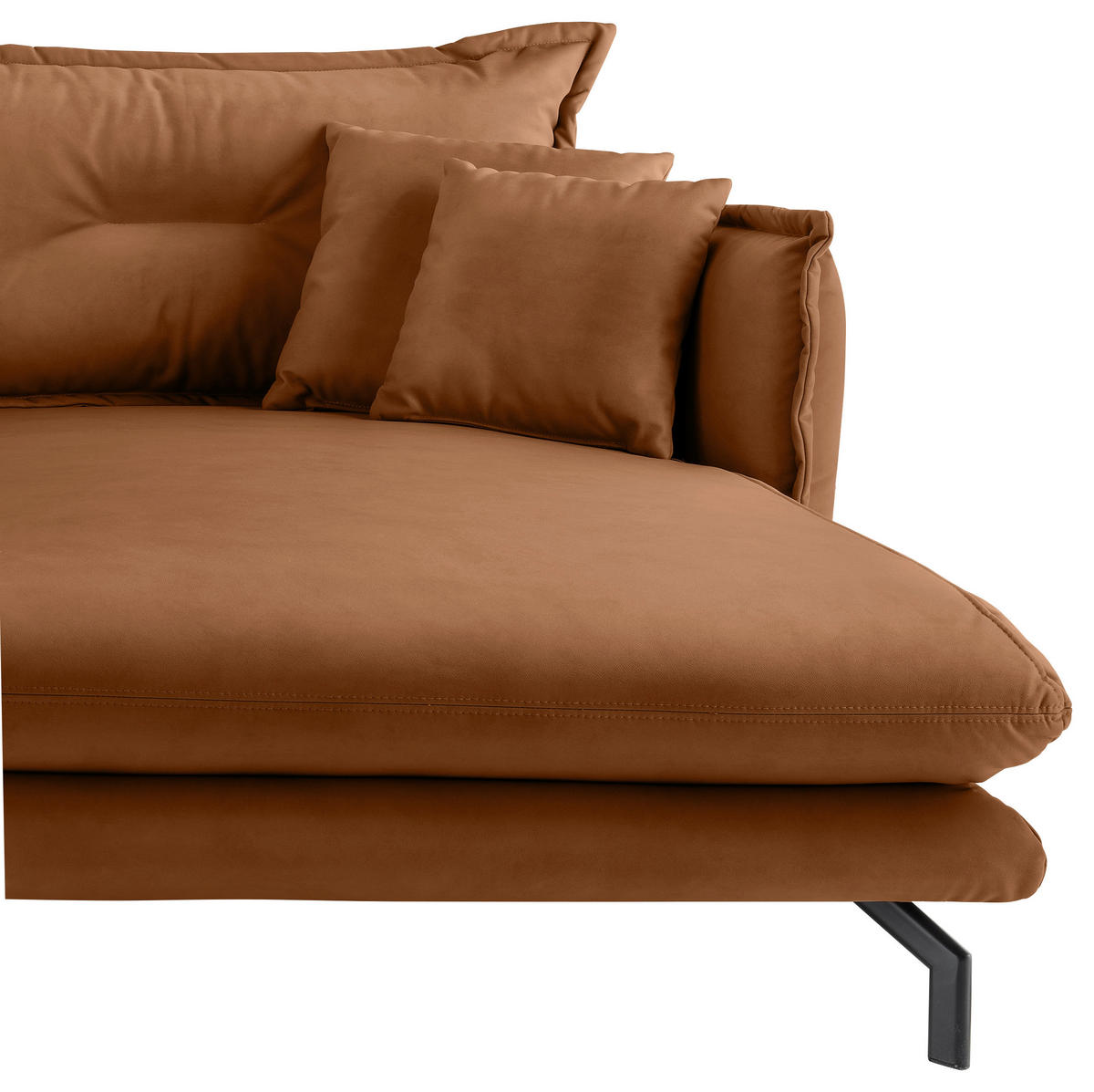 ECKSOFA in Lederlook Cognac  - Cognac/Schwarz, Modern, Textil/Metall (255/180cm) - Livetastic