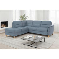 ROHOVÁ SEDAČKA, kůže, šedomodrá - šedomodrá/barvy dubu, Basics, dřevo/textil (212/236cm) - Sit & More