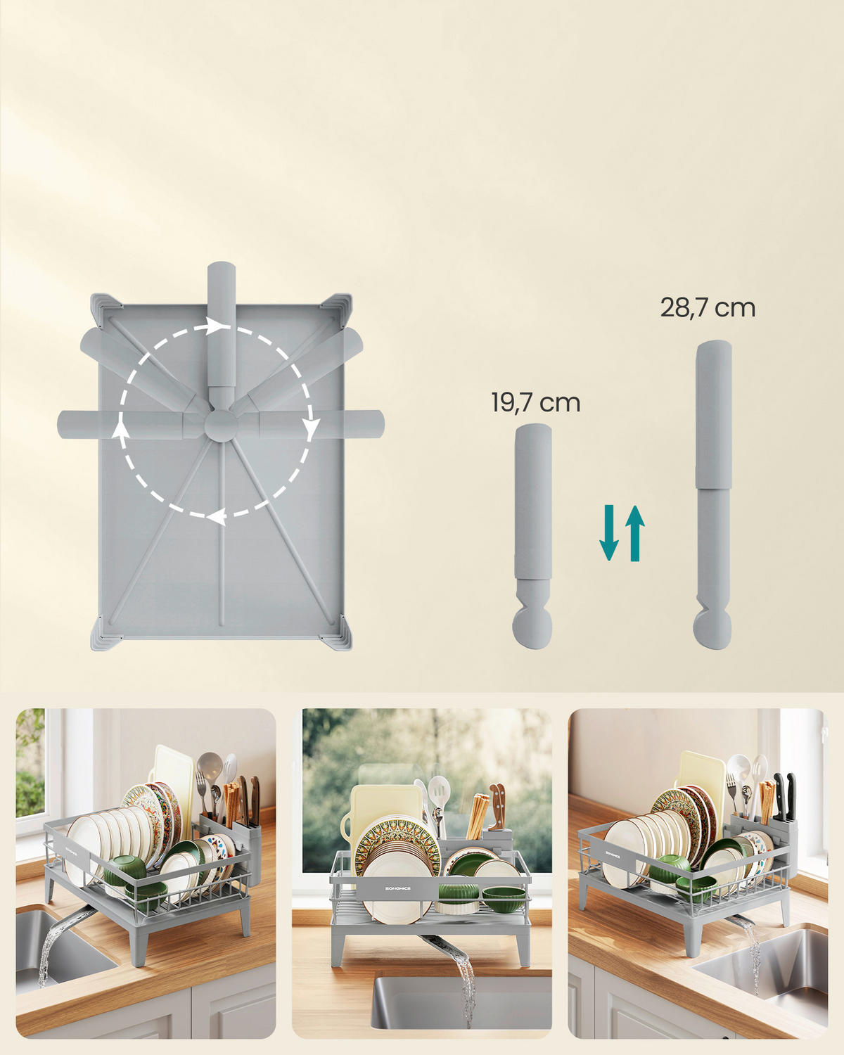 GESCHIRRABTROPFKORB   - Grau, Basics, Kunststoff/Metall (42,4/22,6/35,4cm)