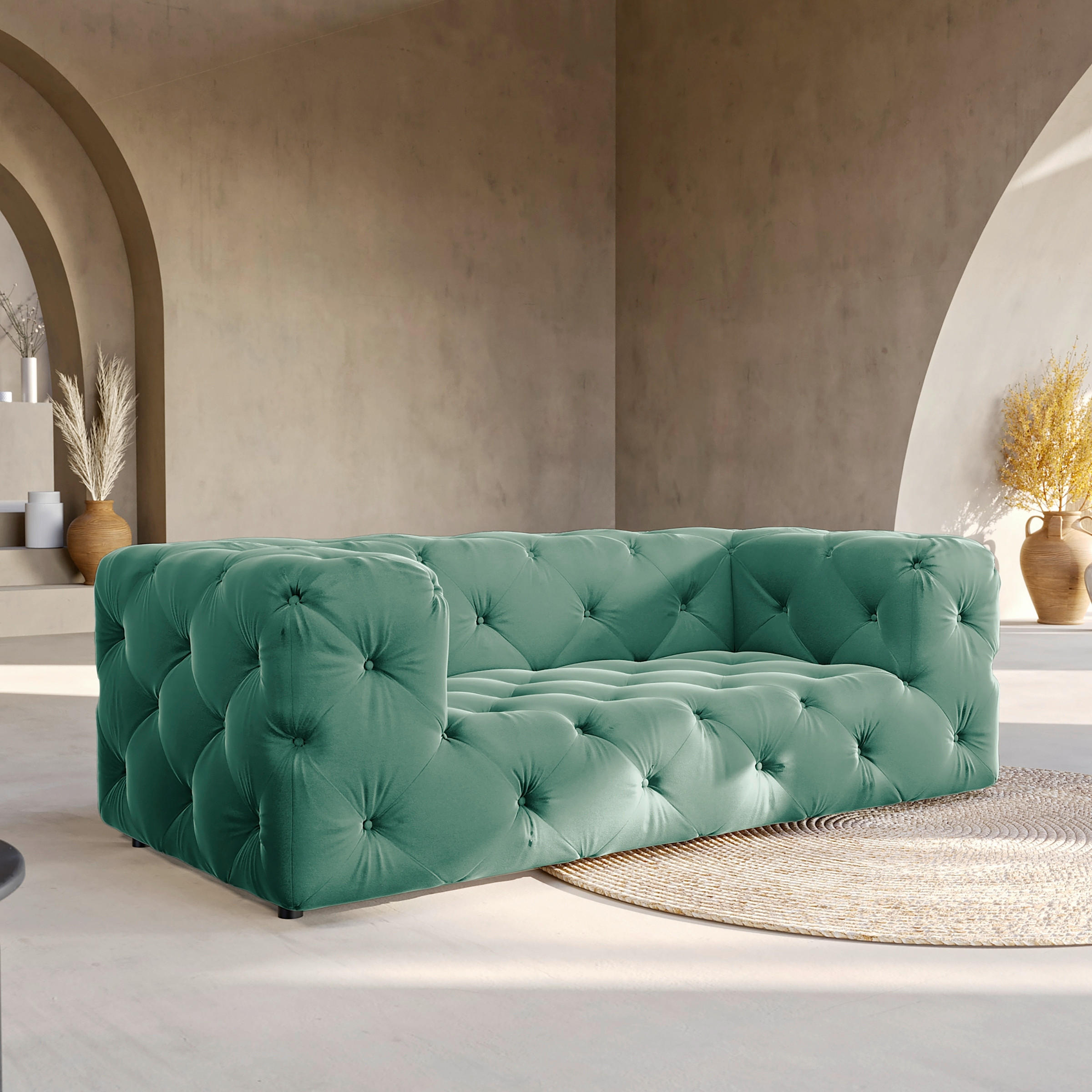 2-SITZER-SOFA Fresco in Samt Dunkelgrün  - Dunkelgrün/Schwarz, Design, Kunststoff/Textil (193/71/100cm) - P & B