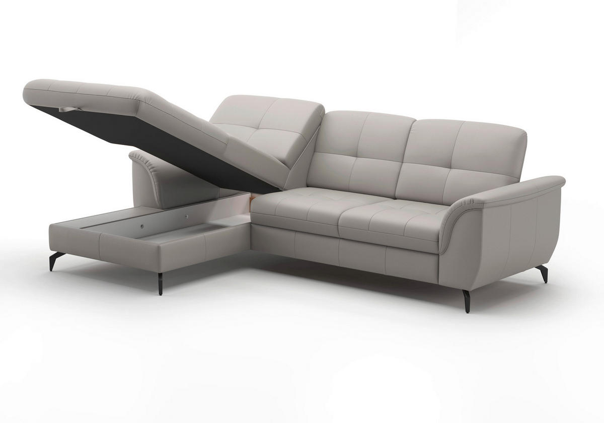 ECKSOFA in Echtleder Hellgrau  164/262 cm  - Hellgrau/Schwarz, MODERN, Leder/Metall (164/262cm) - Sit & More
