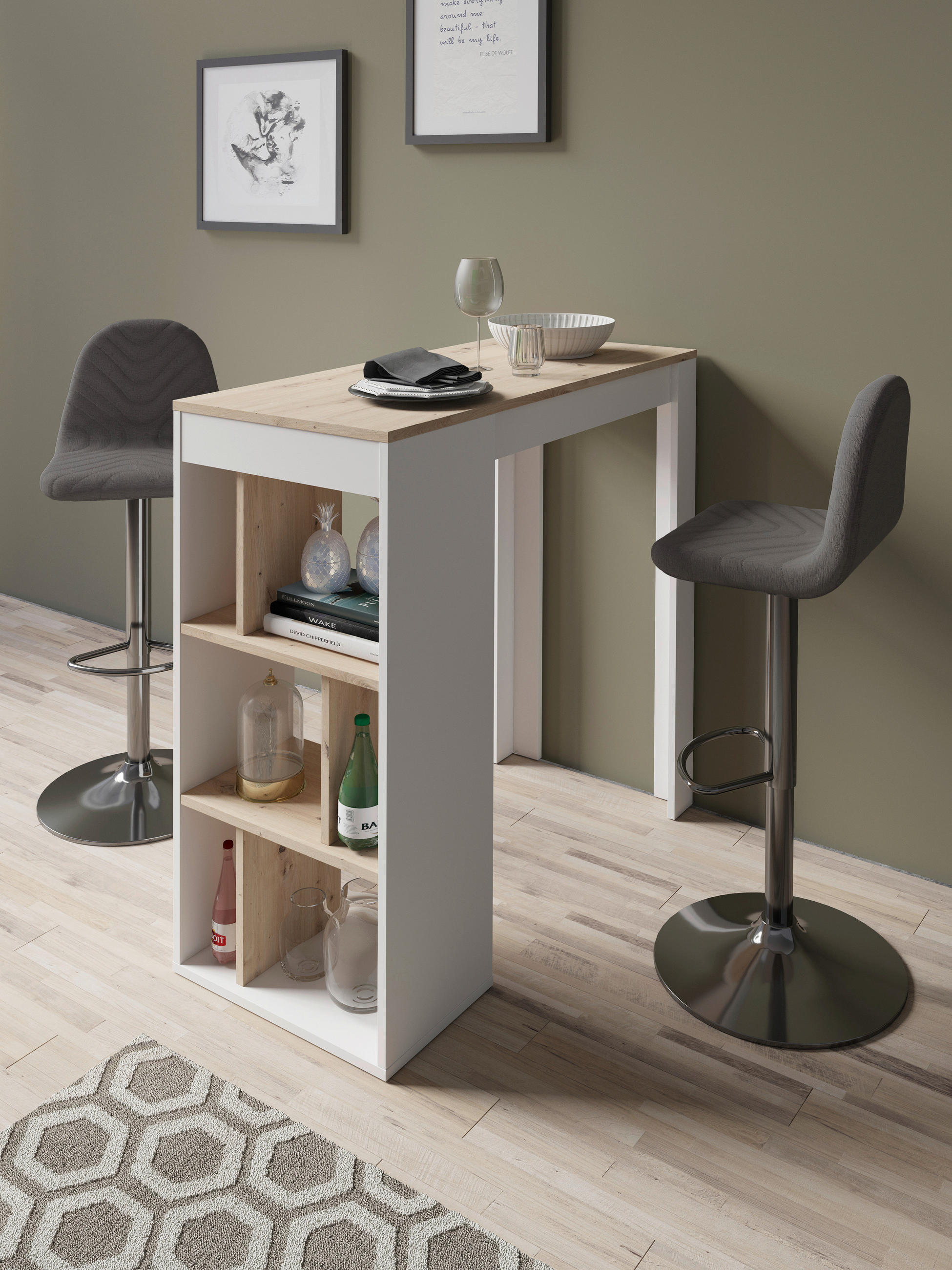 TISCHGRUPPE Anthrazit, Weiß, Chromfarben, Eiche Artisan  - Chromfarben/Anthrazit, MODERN, Textil/Metall (110/104/50cm) - MID.YOU