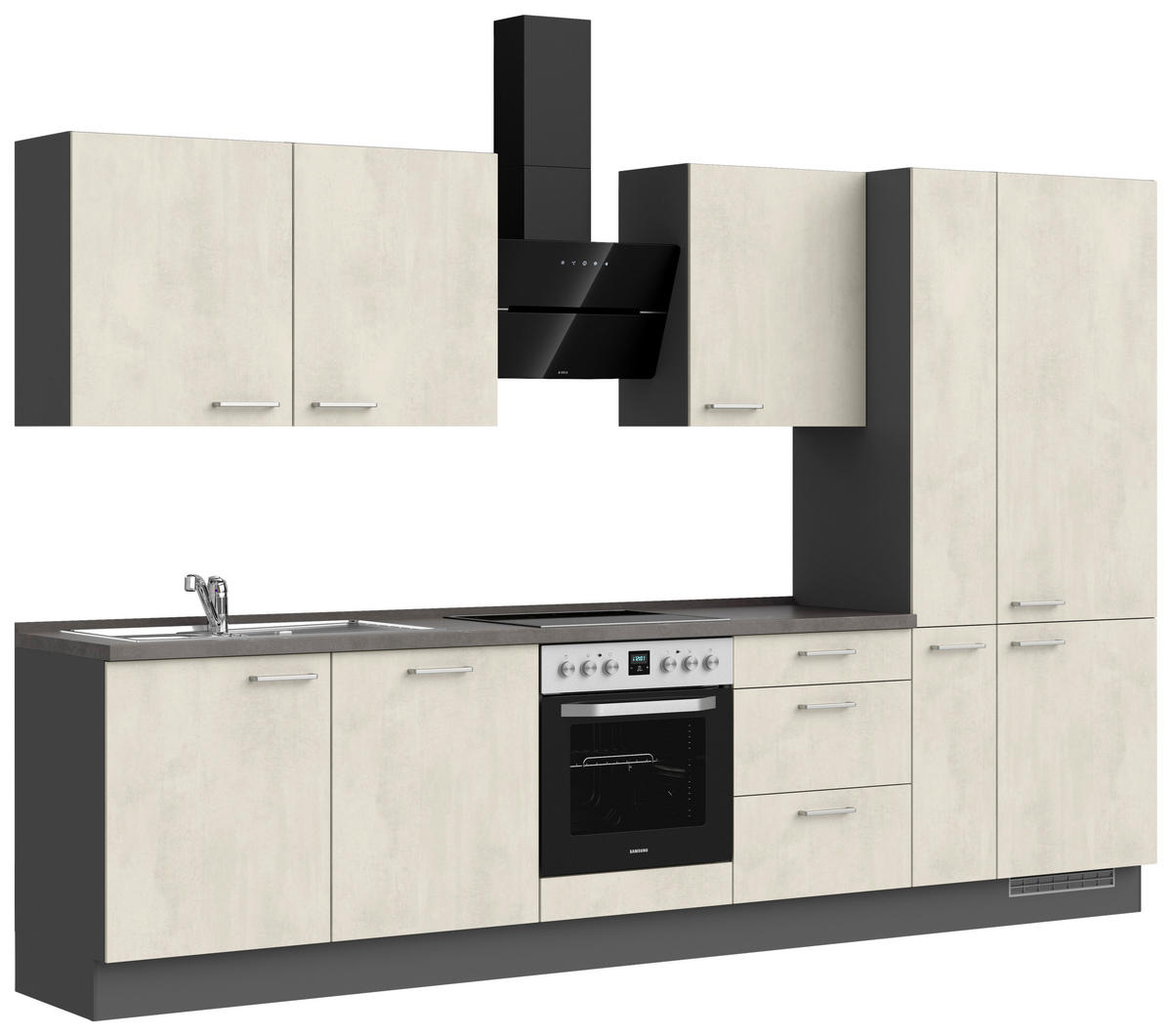 KÜCHENBLOCK Riva 330 cm  in Weiß, Schieferfarben  - Schieferfarben/Edelstahlfarben, MODERN, Holzwerkstoff/Metall (330cm) - Nobilia