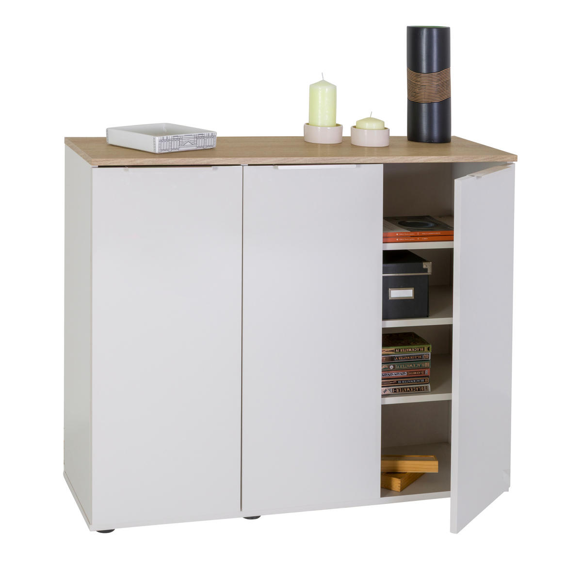 KOMODA, barve hrasta, kašmir  - kašmir/črna, Moderno, kovina/umetna masa (103,2/88,5/35,5cm) - Xora