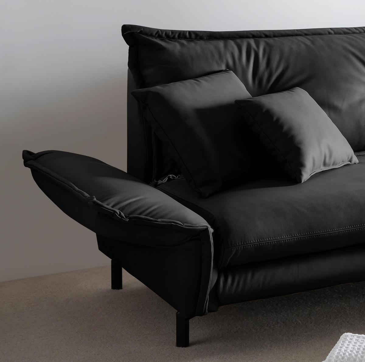 ECKSOFA in Lederlook Schwarz  - Schwarz, Modern, Textil/Metall (255/180cm) - Livetastic