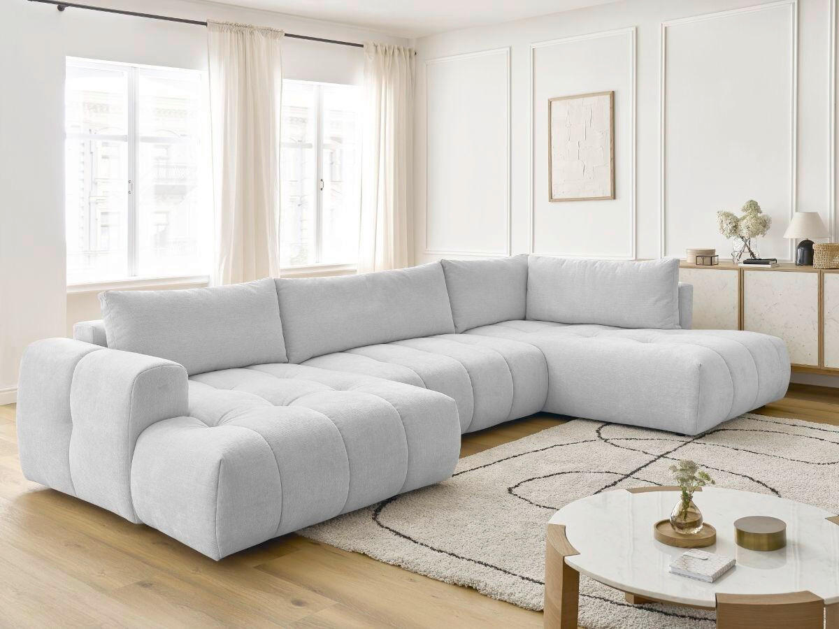 WOHNLANDSCHAFT  FUJI  Hellgrau Leinenoptik  - Hellgrau/Schwarz, MODERN, Kunststoff/Textil (160/377/204cm)