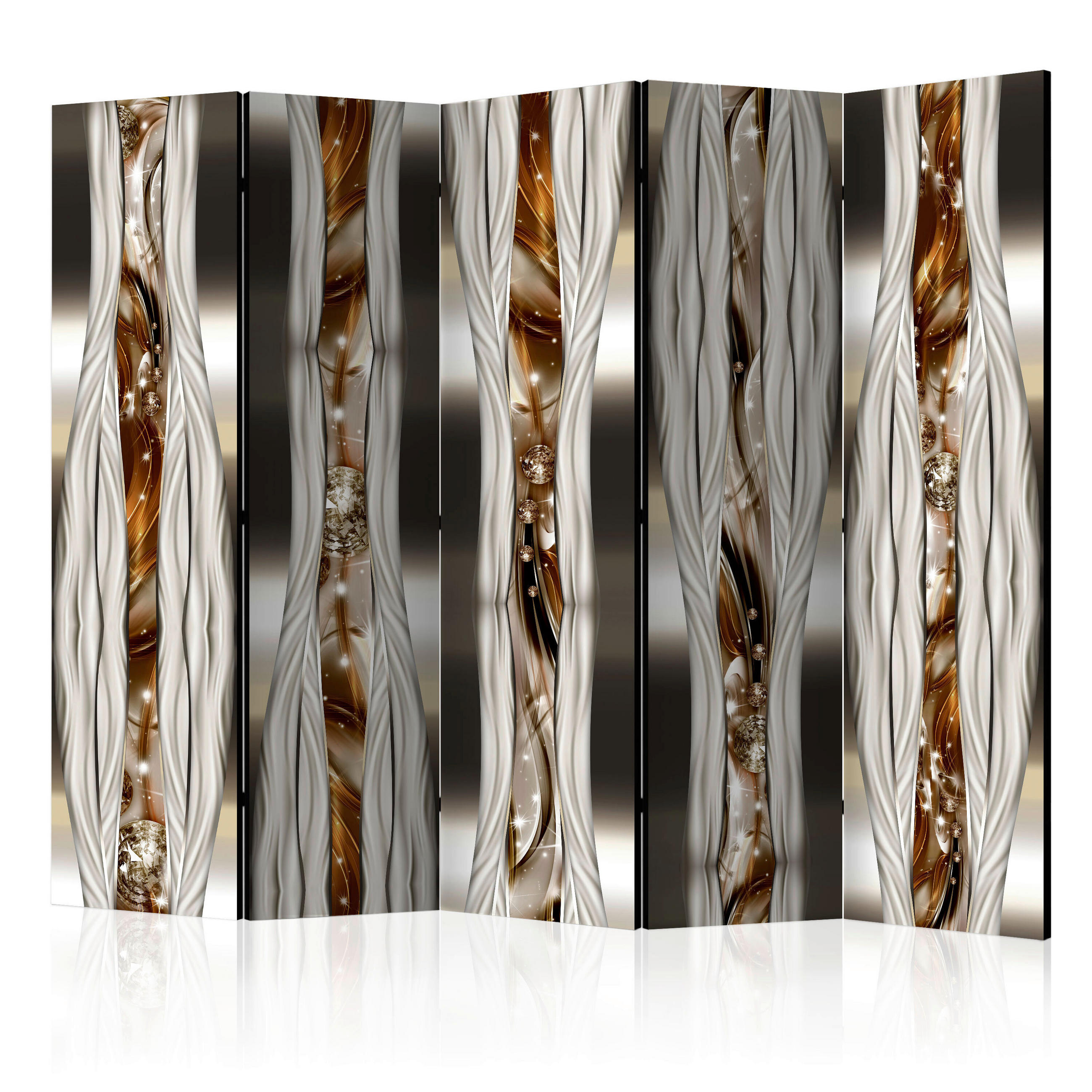 PARAVENT mit 5  Flügel - Cognac/Beige, Basics, Holz/Textil (225/172/3cm) - artgeist
