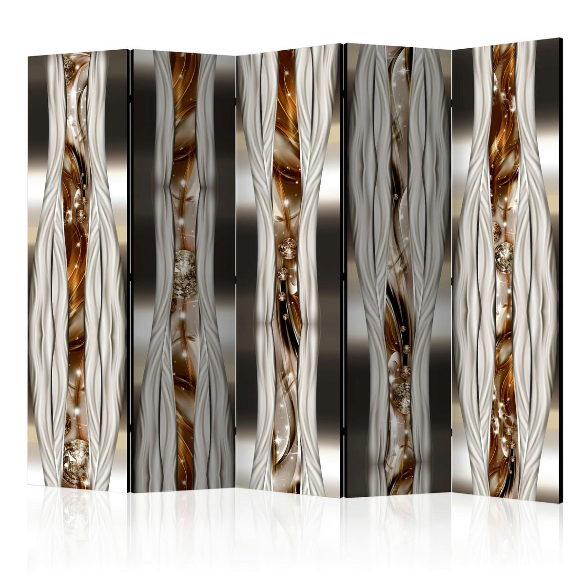 PARAVENT mit 5  Flügel - Cognac/Beige, Basics, Holz/Textil (225/172/3cm) - artgeist