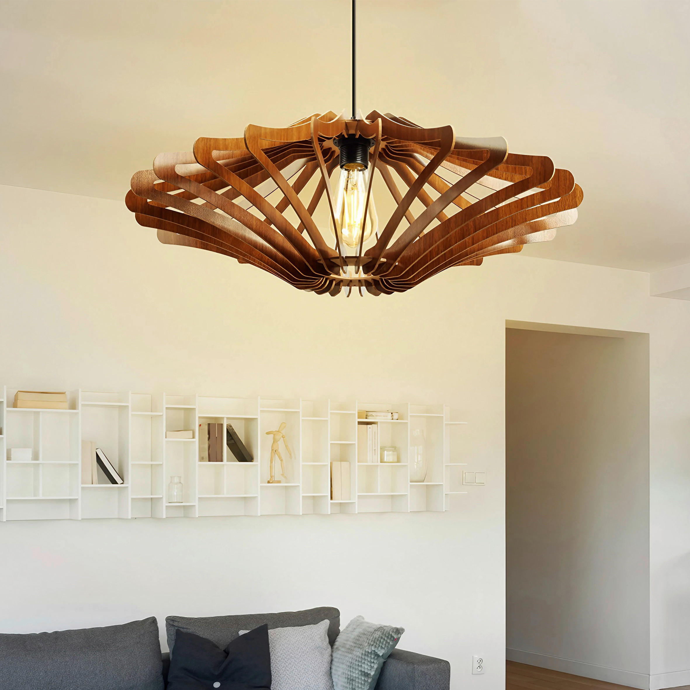 HÄNGELEUCHTE 47/55 cm   - Beige, Design, Holzwerkstoff (47/55cm) - P & B