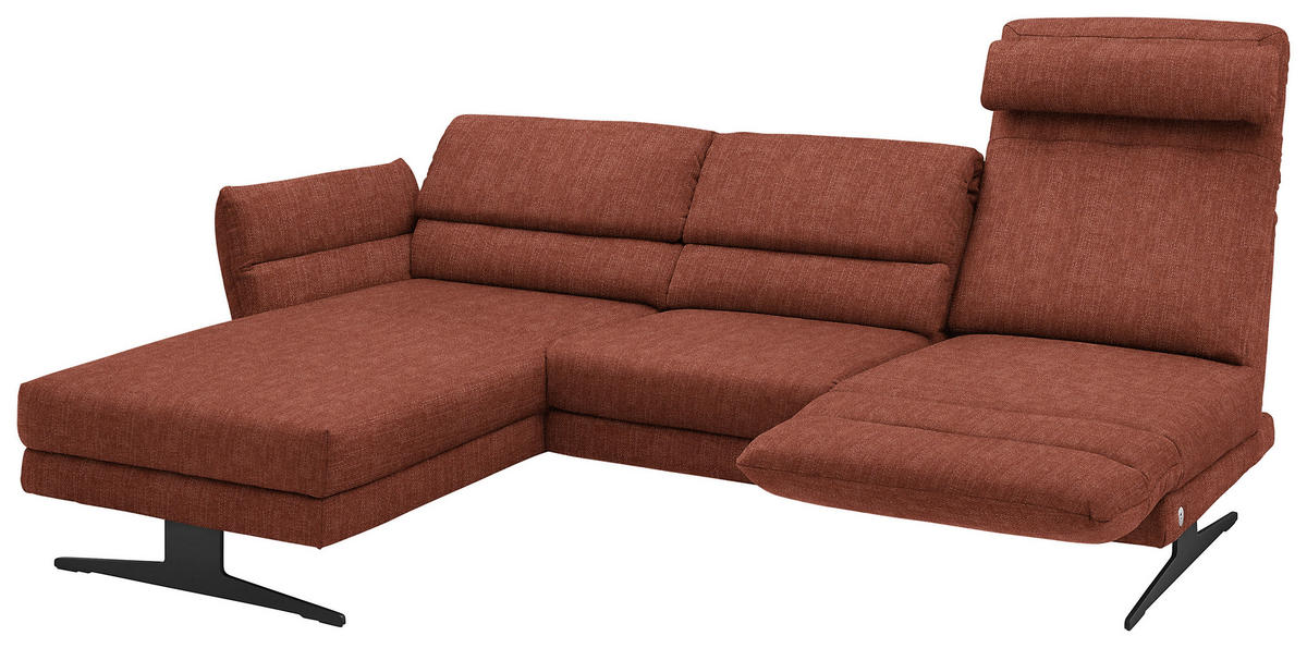 ECKSOFA in Flachgewebe Rostfarben  - Rostfarben/Schwarz, Design, Textil/Metall (176-217/279-327cm) - Dieter Knoll