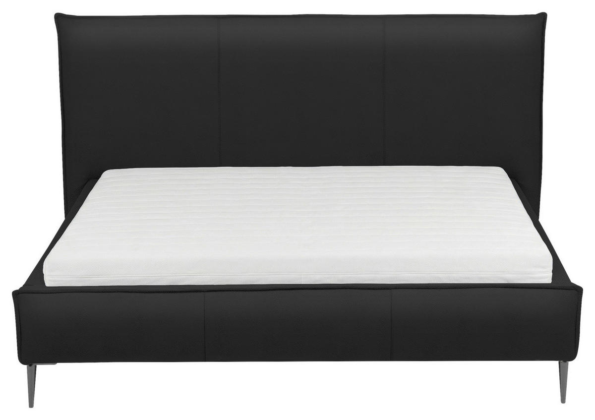POLSTERBETT 160/200 cm,  in Schwarz, gepolstertes Kopfteil,  - Schwarzchrom/Schwarz, KONVENTIONELL, Leder/Metall (160/200cm) - Esposa