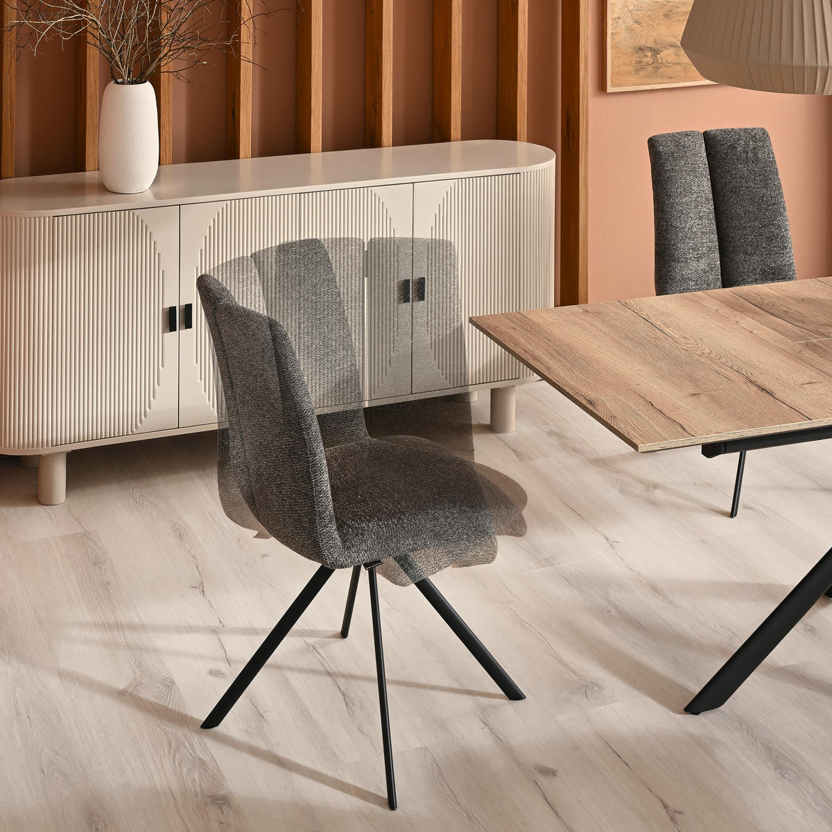 STUHL Stahl Webstoff  - Fango/Anthrazit, Design, Textil/Metall (50/92/64cm) - Venjakob