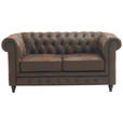 CHESTERFIELD-SOFA Lederlook, Mikrofaser Braun, Schwarz  - Schwarz/Braun, Trend, Holz/Textil (165/73/87cm) - Xora