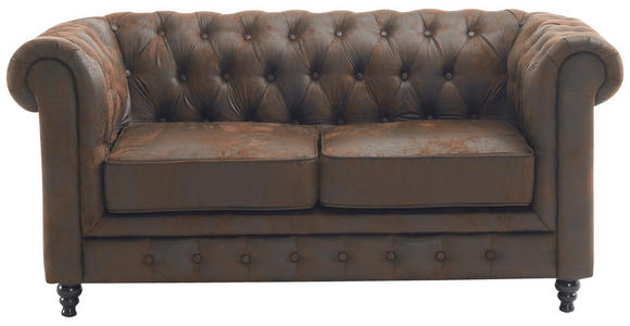 CHESTERFIELD-SOFA Lederlook, Mikrofaser Braun, Schwarz  - Schwarz/Braun, Trend, Holz/Textil (165/73/87cm) - Xora