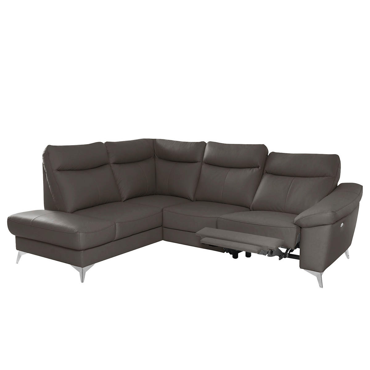 ECKSOFA Dunkelbraun Echtleder Lederlook  - Chromfarben/Dunkelbraun, Design, Leder/Textil (194cm) - Livetastic