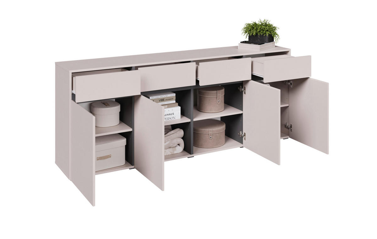 SIDEBOARD  200/79,6/39,8 cm 4 Schublade(n)  - Kaschmir/Schwarz, Design, Holzwerkstoff/Kunststoff (200/79,6/39,8cm) - Xora