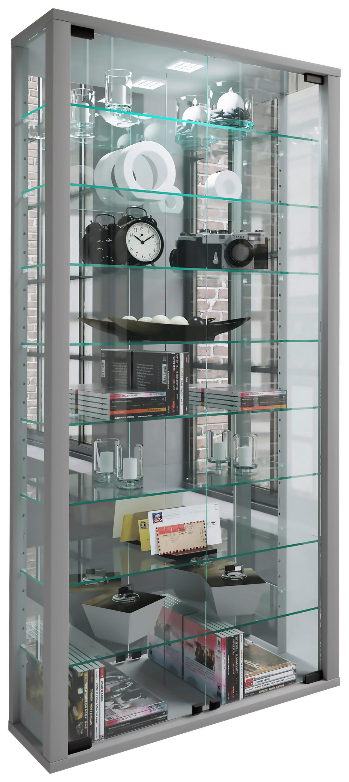 HÄNGEVITRINE in Silberfarben  - Silberfarben/Schwarz, Modern, Glas/Holzwerkstoff (59/114,3/18cm) - MID.YOU