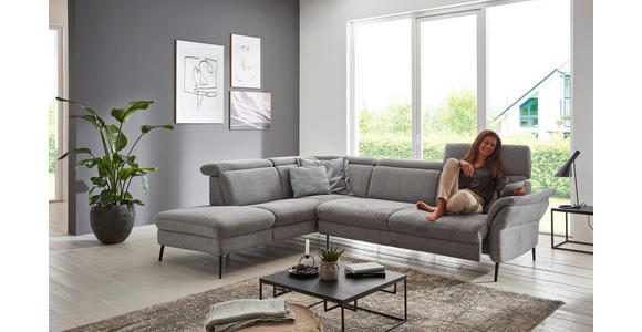 ECKSOFA in Struktur Grau 235/275 cm - Schwarz/Grau, MODERN, Textil/Metall (235/275cm) - Cantus