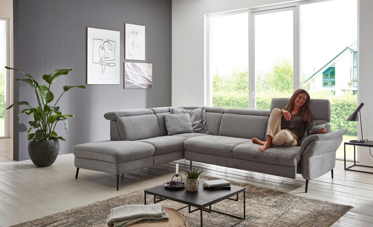 ECKSOFA Grau Struktur  - Schwarz/Grau, MODERN, Textil/Metall (235/275cm) - Cantus