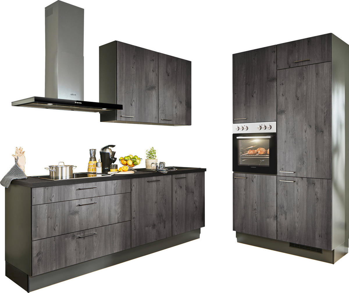 ECKKÜCHE 220/120 cm  in Graphitfarben, Schwarz, Lavagrau  - Lavagrau/Schwarz, Design, Holzwerkstoff/Metall (220/120cm) - Xora