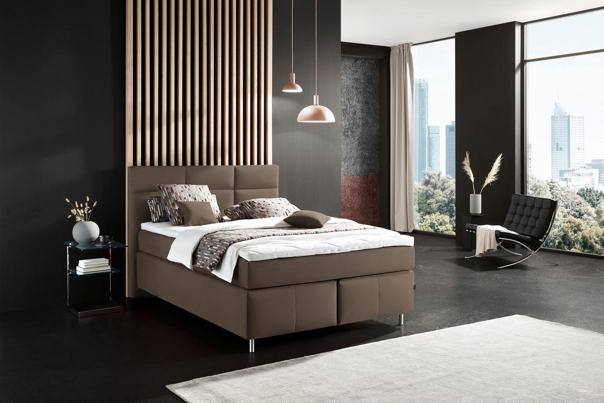 BOXSPRINGBETT 140/200 cm  in Braun  - Alufarben/Braun, KONVENTIONELL, Textil/Metall (140/200cm) - Dieter Knoll