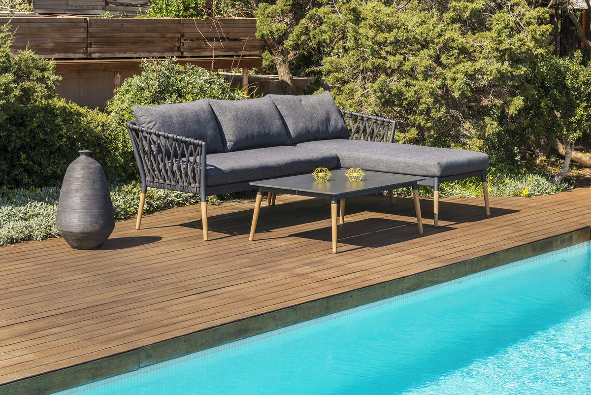 LOUNGESOFA  - Grau/Teakfarben, Design, Holz/Textil (242/164,5cm) - Ambia Garden