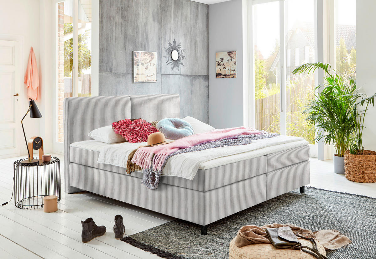 BOXSPRINGBETT 160/200 cm  in Hellgrau  - Hellgrau/Schwarz, Konventionell, Kunststoff/Textil (160/200cm) - Hom`in