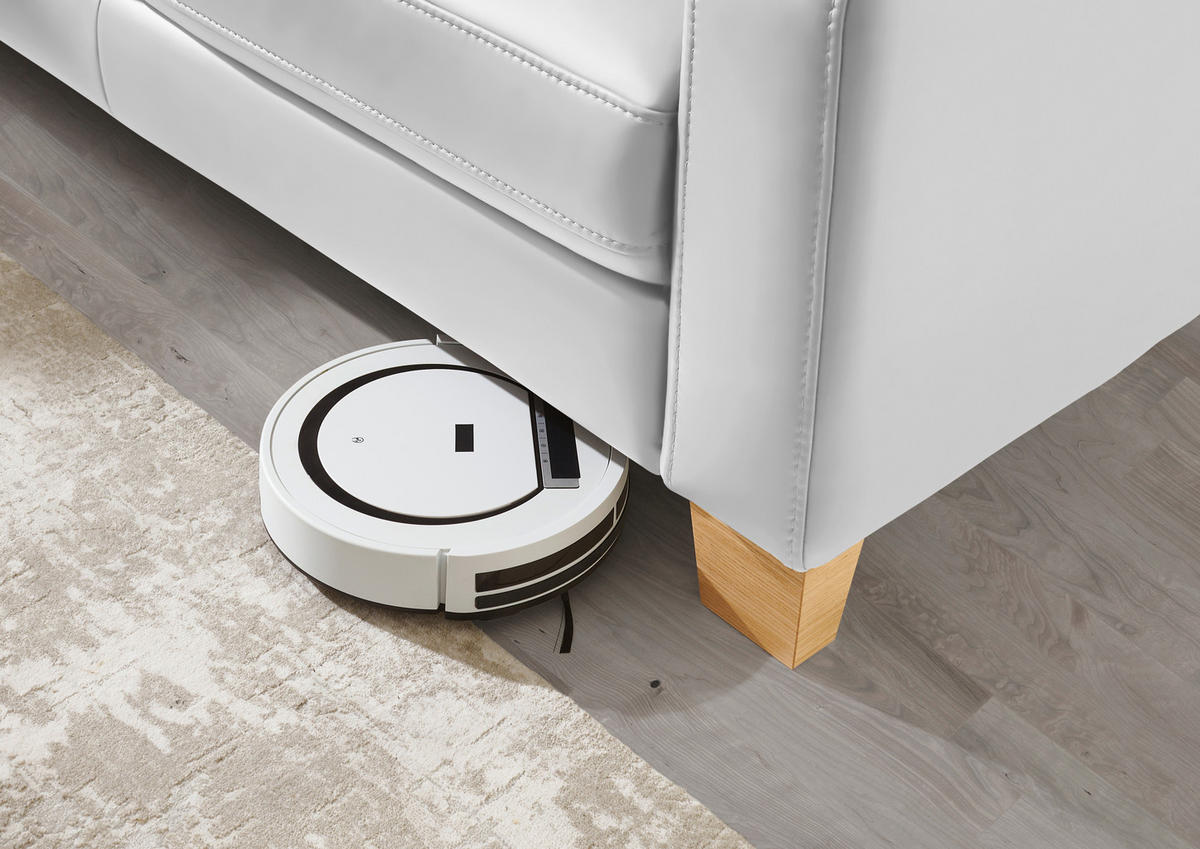 ECKSOFA in Echtleder Weiss  - Eiche Bianco/Weiss, Natur, Leder/Holz (235/257cm) - Valdera