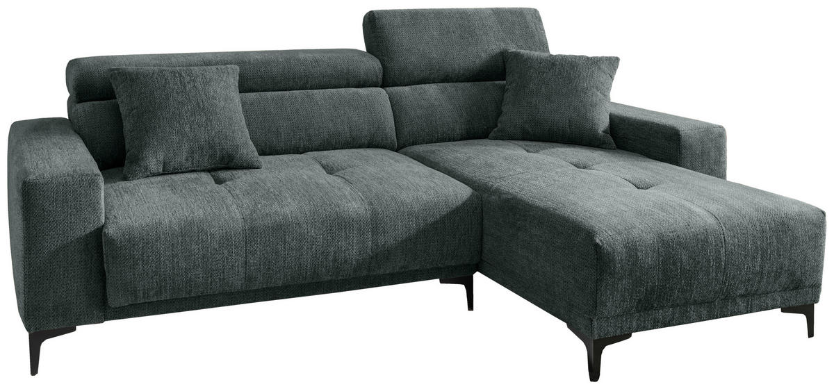 ECKSOFA Chenille Dunkelgrün  - Dunkelgrün/Schwarz, Basics, Textil/Metall (250/183cm) - Livetastic