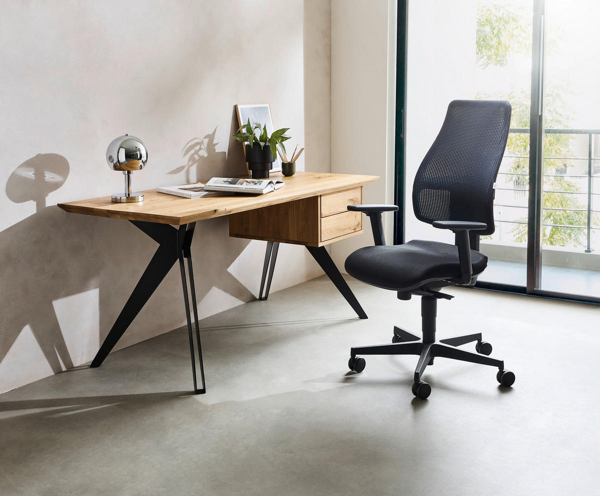 SCHREIBTISCH 160/70/75 cm  in Eichefarben  - Eichefarben/Schwarz, Natur, Holz/Metall (160/70/75cm) - Linea Natura