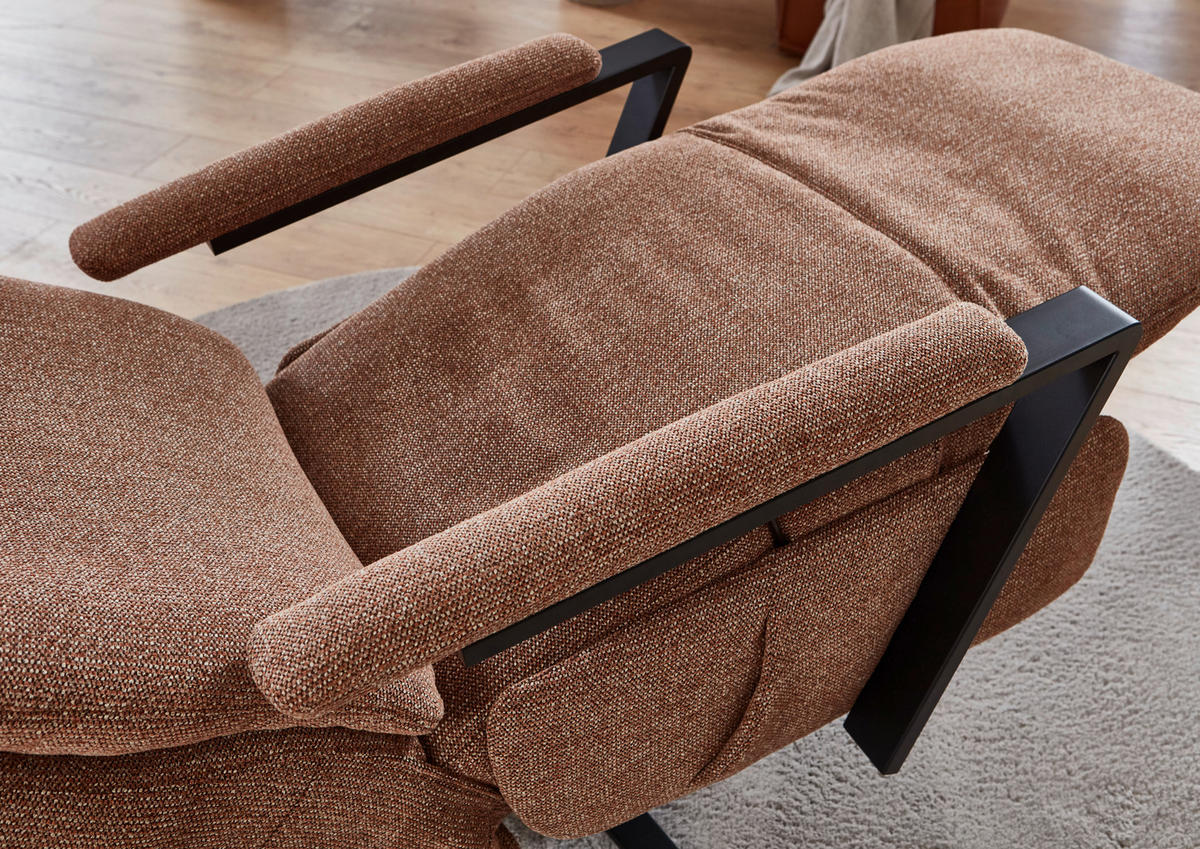 RELAXSESSEL in Textil Kupferfarben  - Schwarz/Kupferfarben, Design, Textil/Metall (68/117/85cm) - Cantus