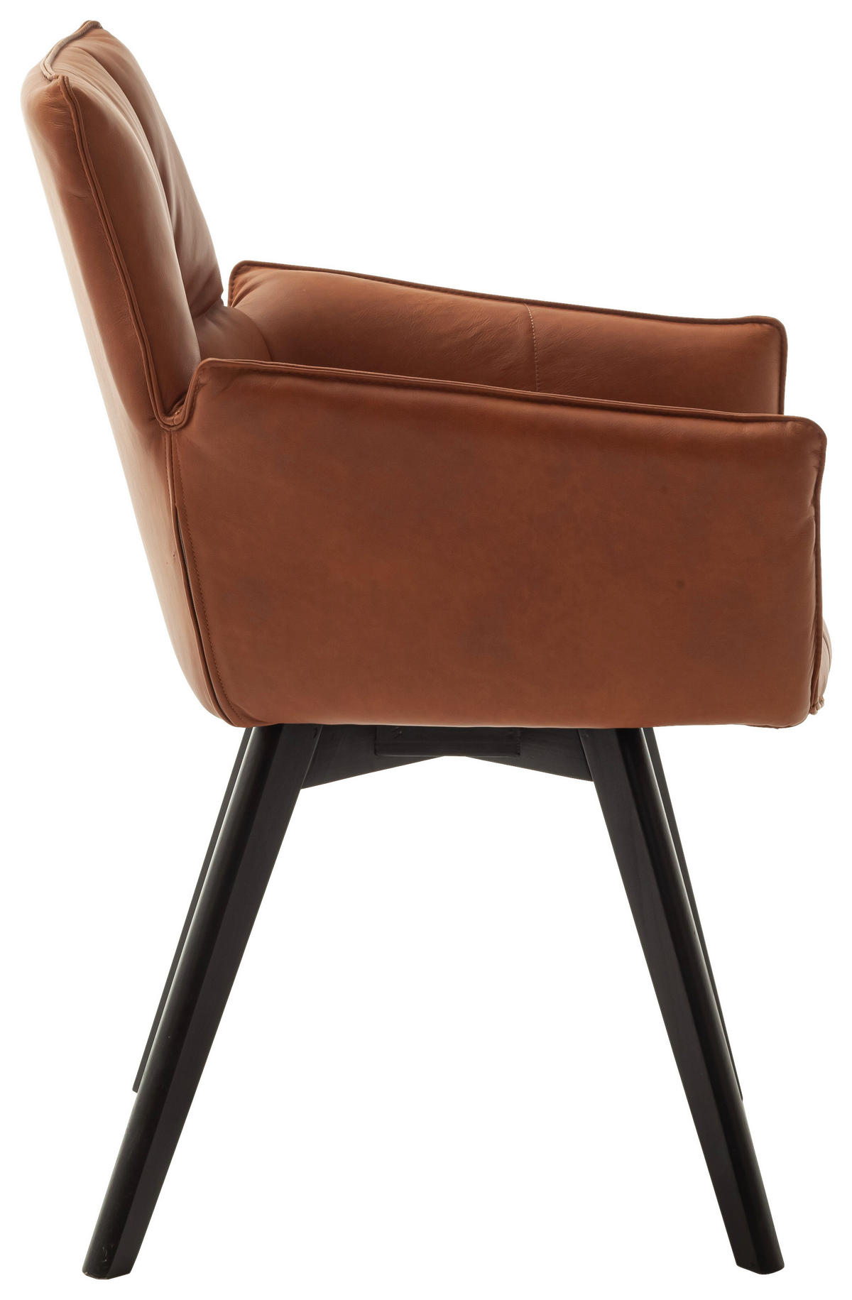 ARMLEHNSTUHL  in Echtleder naturbelassen  - Cognac/Schwarz, Konventionell, Leder/Holz (61/87/63cm) - Linea Natura