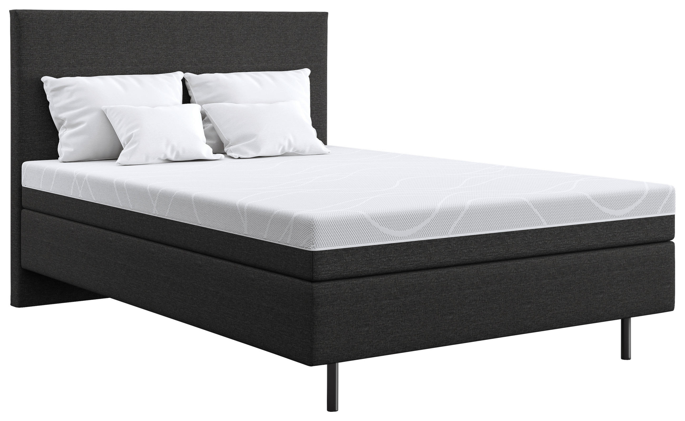 BOXSPRINGBETT 140/200 cm  in Graphitfarben  - Schwarz/Graphitfarben, Basics, Textil/Metall (140/200cm) - Schlaraffia
