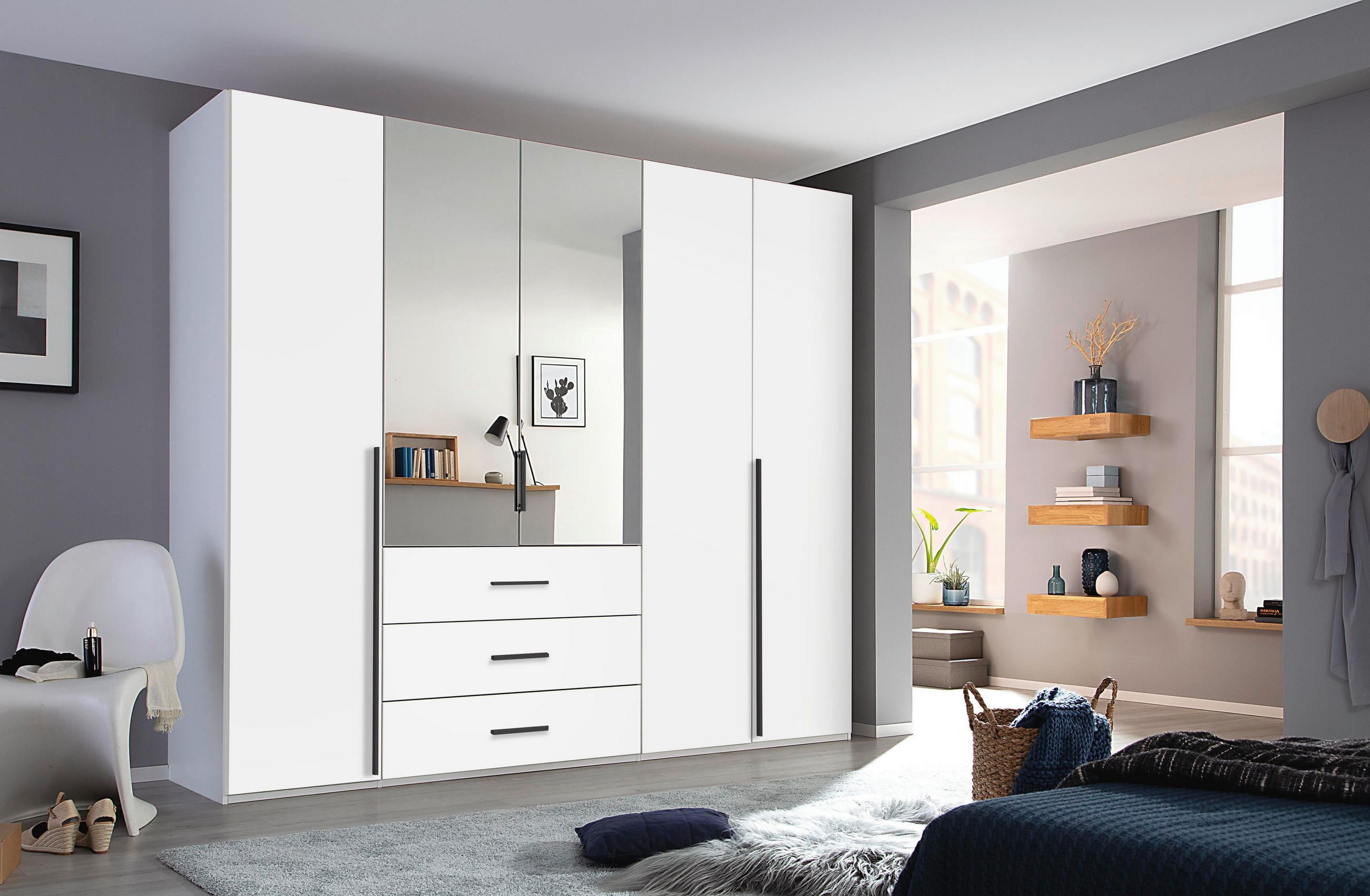 DREHTÜRENSCHRANK 251/223/60 cm,  in Weiß, 5-türig  - Graphitfarben/Weiß, Design, Glas/Holzwerkstoff (251/223/60cm) - home24