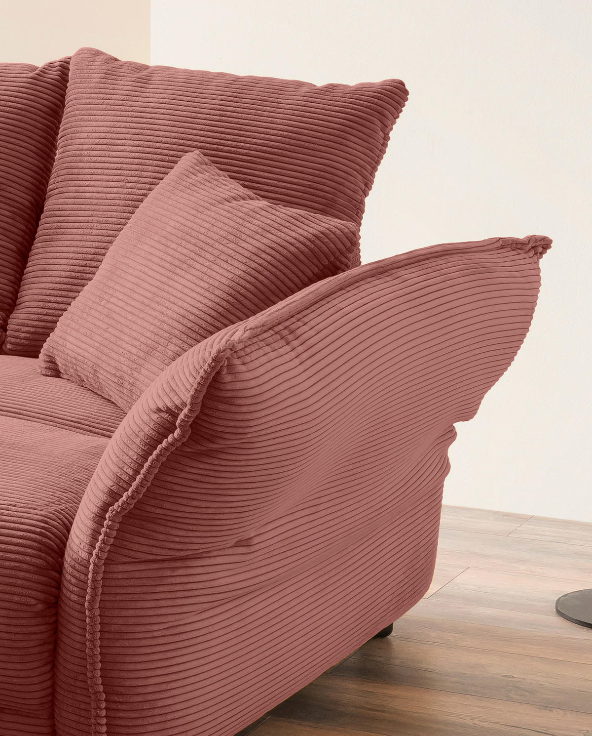 BIGSOFA in Cord Koralle  - Chromfarben/Koralle, Modern, Kunststoff/Textil (242/71/90/131cm) - Livetastic