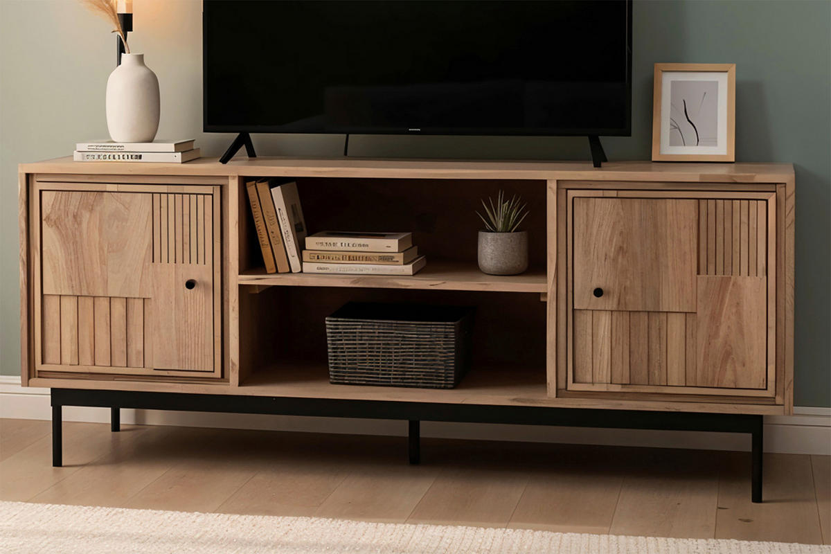 LOWBOARD  130/56/40 cm   - Schwarz/Naturfarben, Design, Holz/Metall (130/56/40cm) - MID.YOU