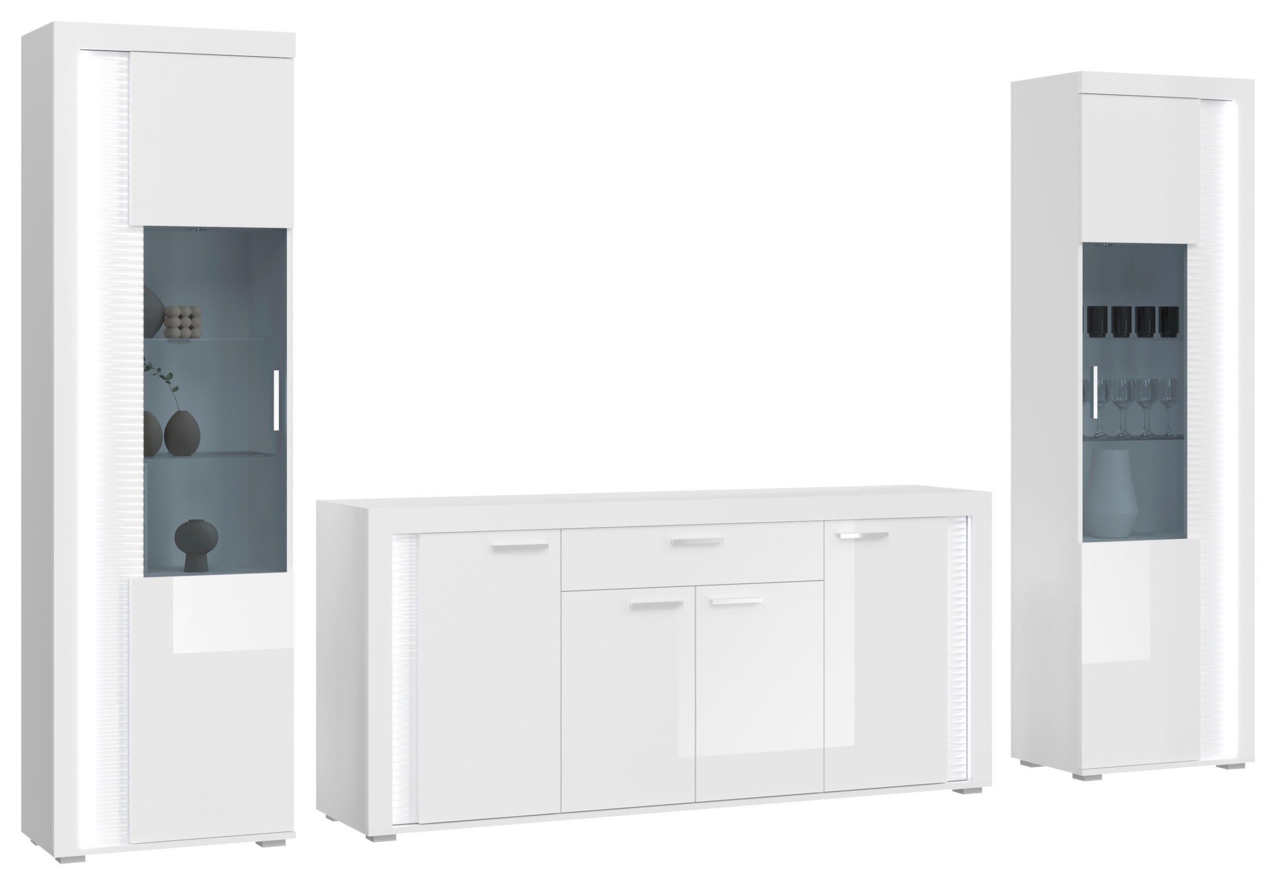 OBÝVACÍ STĚNA, vysoce lesklá bílá - barvy stříbra/vysoce lesklá bílá, Design, kompozitní dřevo/plast (332/202/42cm) - MID.YOU