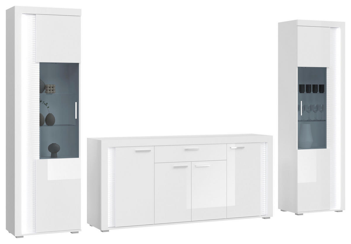 DNEVNI REGAL,  bela, visoki sijaj  - srebrne barve/bela, Design, umetna masa/leseni material (332/202/42cm) - MID.YOU