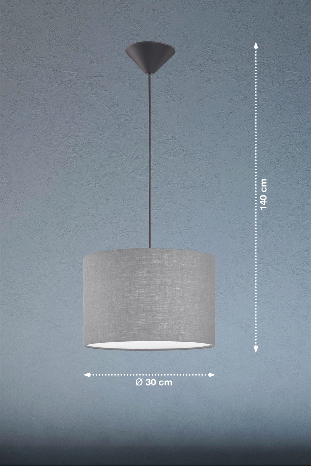 STROPNÍ ZÁVĚSNÉ SVÍTIDLO, 30 cm  - šedá/bílá, Basics, textil/plast (30cm) - Fischer & Honsel