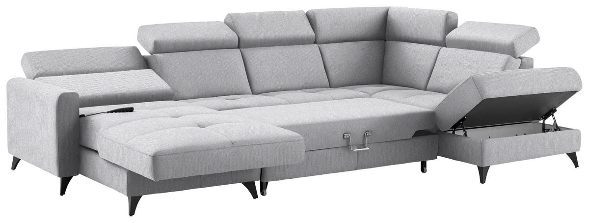 WOHNLANDSCHAFT Beldomo System in Flachgewebe Ecru  - Ecru/Schwarz, KONVENTIONELL, Textil/Metall (174/333/215cm) - Beldomo System