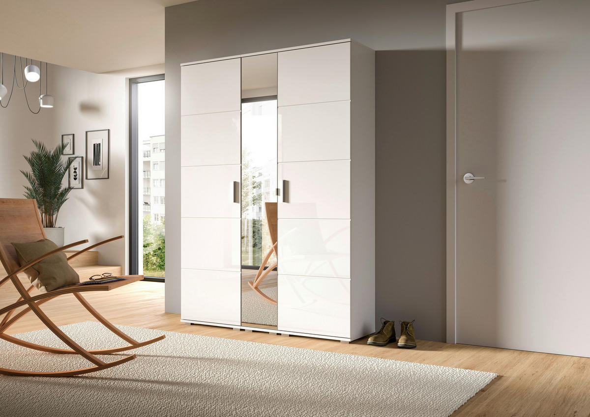 GARDEROBENSCHRANK Prego  in 140/191/37 cm  - Weiß Hochglanz/Weiß, Design, Glas/Holzwerkstoff (140/191/37cm) - Xora