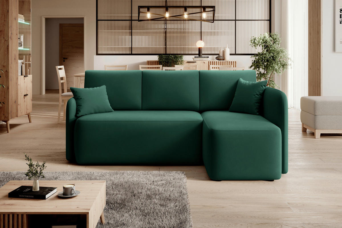 ECKSOFA in Plüsch Grün  206/150 cm  - Schwarz/Grün, Design, Kunststoff/Textil (206/150cm) - MID.YOU
